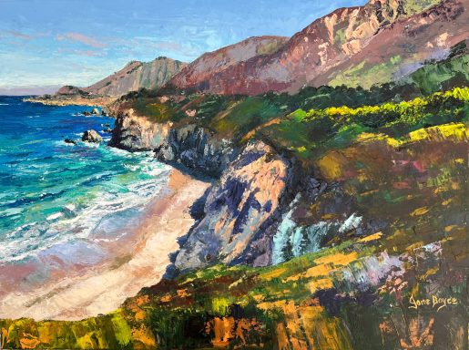 Coastal landscape - Monterey contemporary oil painting of sea and cliffs in California