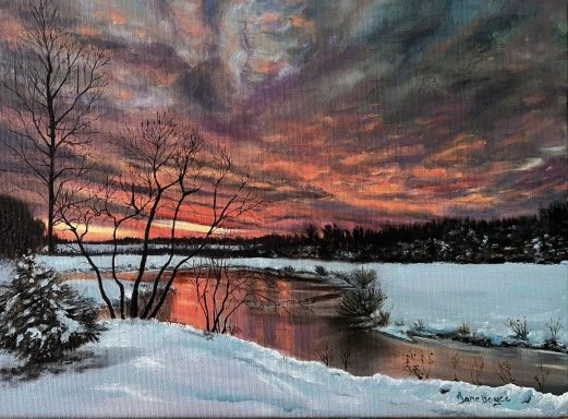 Snow in sunset snow in sunset reflecting on water